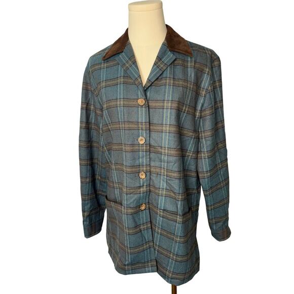 Vintage Talbots Wool Plaid Jacket | Leather Shacket Shirt - Picture 1 of 10